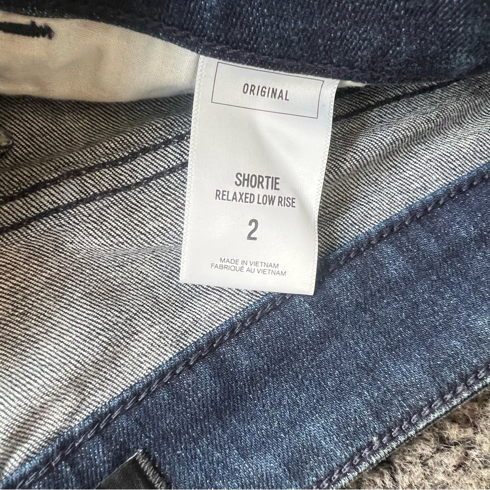 Express Shorty Relaxed Low Rise Denim Shorts With Rainbow Stripe - Picture 5 of 6